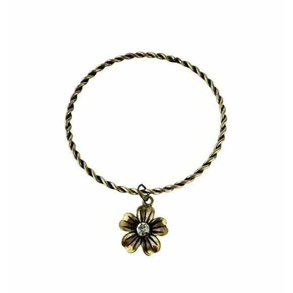 Bronze Tone Metal Charm Flower Rhinestone Bracelet - Picture 6 of 6